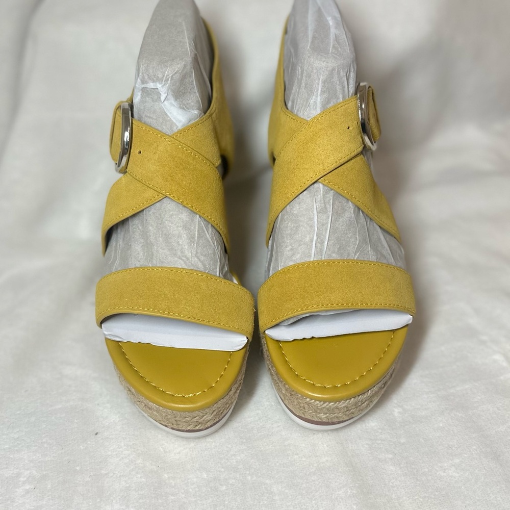 Yellow Suede Wedge Sandals - Size 6.5